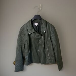 NWOT Molly & Isabella Green Faux Leather Bomber Jacket 2X